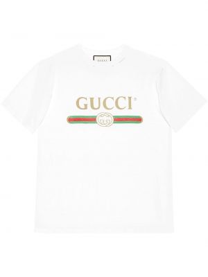 Bavlněné tričko s potiskem s výšivkou s krátkými rukávy Gucci - bílá