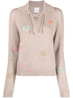 Пуловер на цветя с v-образно деколте Barrie бежово