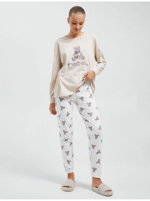 Bavlnené pyžamo skinny fit s potlačou Koton