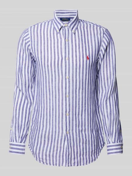 Lniana koszula w paski casual Polo Ralph Lauren niebieska