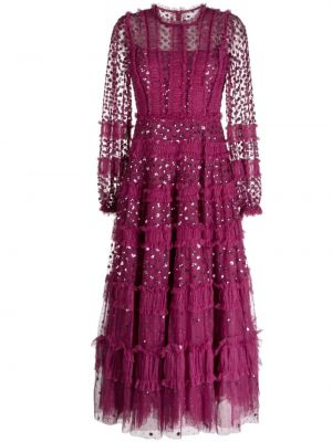 Sukienka wieczorowa z falbankami Needle & Thread fioletowa