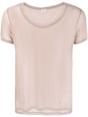 Caurspīdīgs kokvilnas t-krekls Saint Laurent bēšs