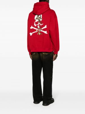 Raštuotas medvilninis džemperis su gobtuvu Mastermind Japan raudona