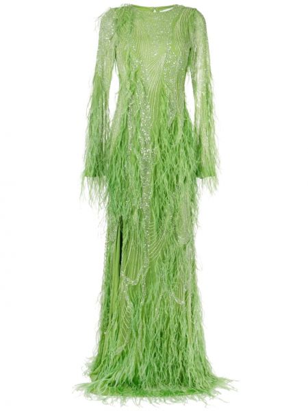 Rochie lunga cu pene Rachel Gilbert verde