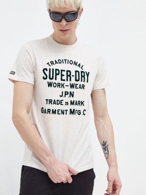 Тениска с дълъг ръкав с принт Superdry бежово