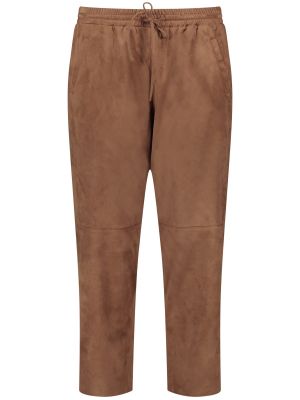 Jednofarebné nohavice s vysokým pásom s opaskom Samoon - hnedá