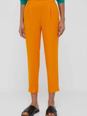 Lněné cargo kalhoty s vysokým pasem Sisley - oranžová