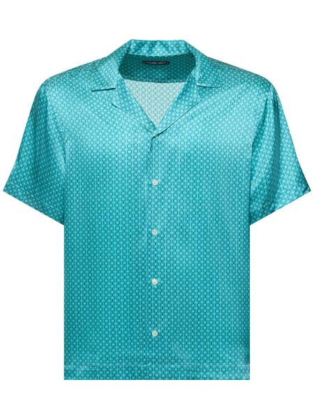 Със звездички копринена риза с принт Frescobol Carioca синьо