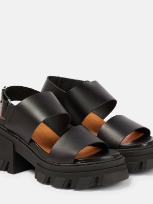 Kožené sandále na platforme Ganni čierna