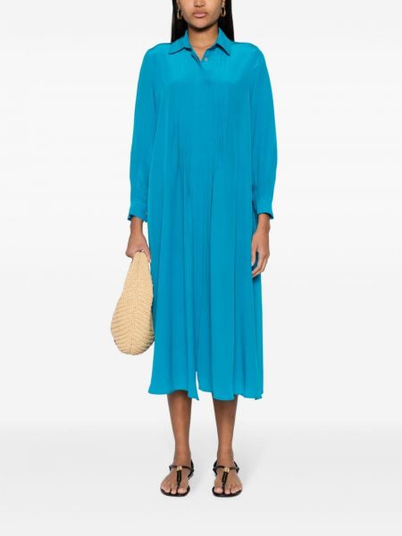 Jedwabna sukienka midi plisowana Kiton niebieska