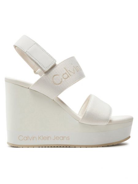 Sandály na klínovém podpatku Calvin Klein Jeans bílé