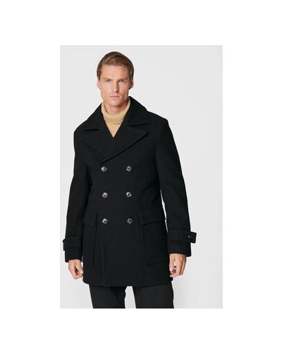 Černý vlněný zimní kabát Gino Rossi