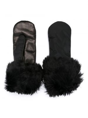 Mănuși cu blană din piele Prada negru