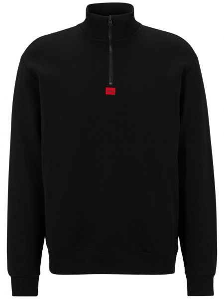 Kokvilnas džemperis ar rāvējslēdzēju Hugo melns