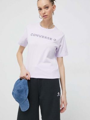 Памучна тениска Converse виолетово