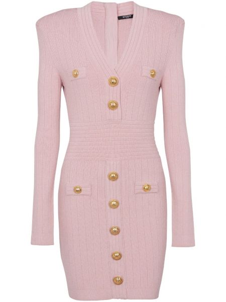 Kısa örme düz elbise Balmain pembe