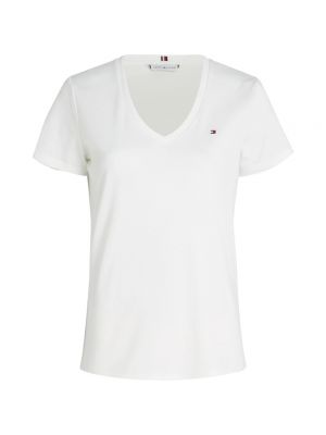Koszulka bawełniana slim fit z dekoltem w serek Tommy Hilfiger biała