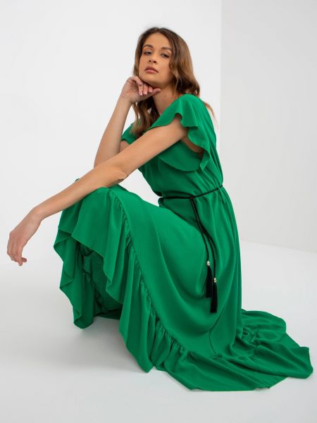 Миди рокля с волани Fashionhunters зелено