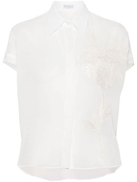 Prozorna srajca s cvetličnim vzorcem Brunello Cucinelli bela