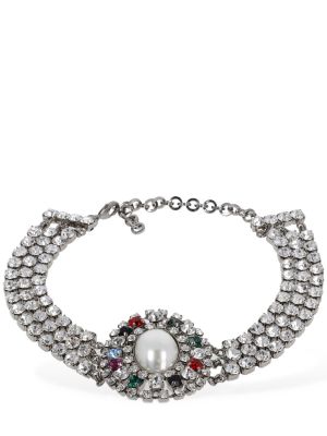 Krištáľový náhrdelník s perlami Alessandra Rich strieborná