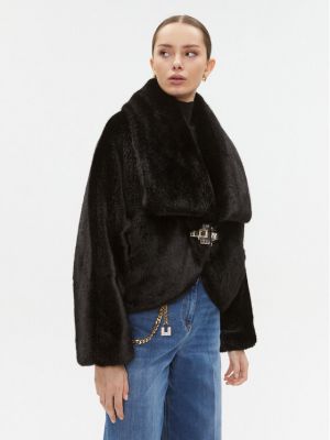 Laza szabású szőrös kabát Elisabetta Franchi fekete