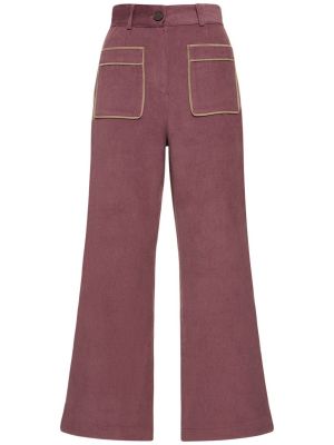 Samt hlače ravnih nogavica visoki struk Maria De La Orden ružičasta