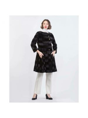 Пальто Borbonese, норка, силуэт прилегающий, пояс/ремень, 44 черный