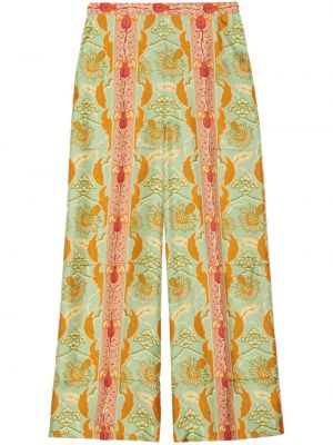 Копринени прав панталон на цветя с принт Gucci