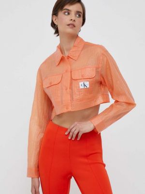 Дънково яке Calvin Klein Jeans оранжево