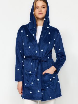 Трикотажный халат с капюшоном с принтом Trendyol синий
