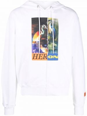 Kokvilnas kapučdžemperis ar apdruku Heron Preston balts