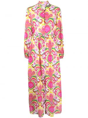Bombažna dolga obleka z abstraktnimi vzorci Mc2 Saint Barth roza