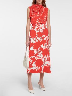 Midi haljina s cvjetnim printom s printom Prada crvena