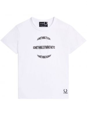 T-shirt avec imprimé slogan en coton à imprimé Fred Perry blanc