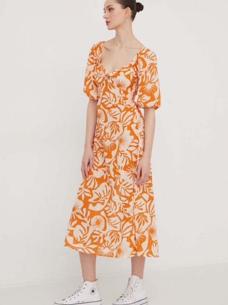 Хлопковое платье Billabong оранжевое