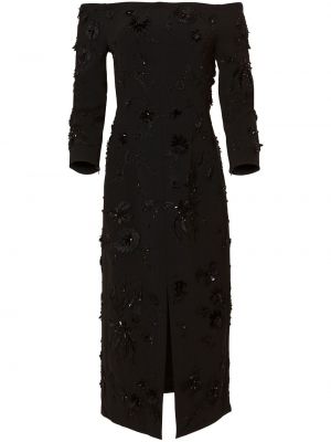 Коктейлна рокля на цветя Carolina Herrera черно