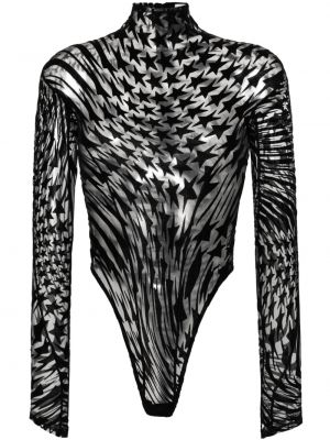 Body à imprimé en mesh à motif étoile Mugler noir