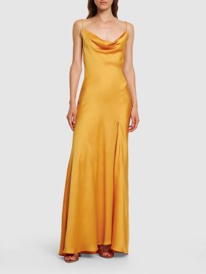 Satynowa sukienka długa bez rękawów Jonathan Simkhai żółta