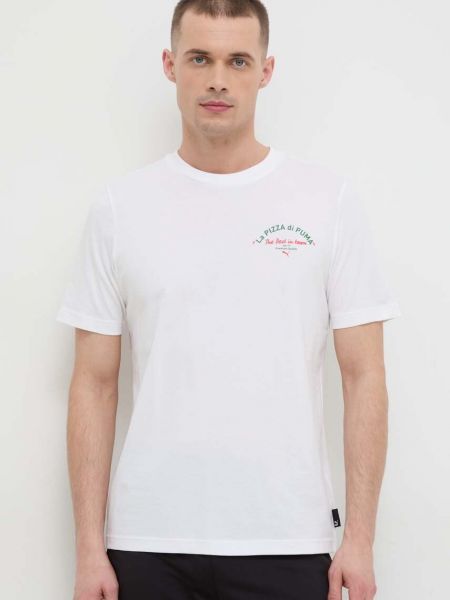 Памучна тениска с дълъг ръкав с принт Puma бяло