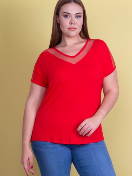 Koszulka z wiskozy tiulowa Sans czerwona