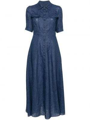 Ľanové košeľové šaty na gombíky Emporio Armani modrá