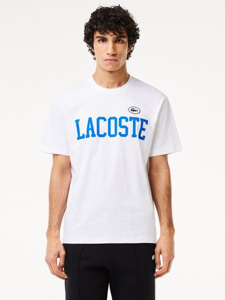 Camiseta de algodón con estampado Lacoste blanco