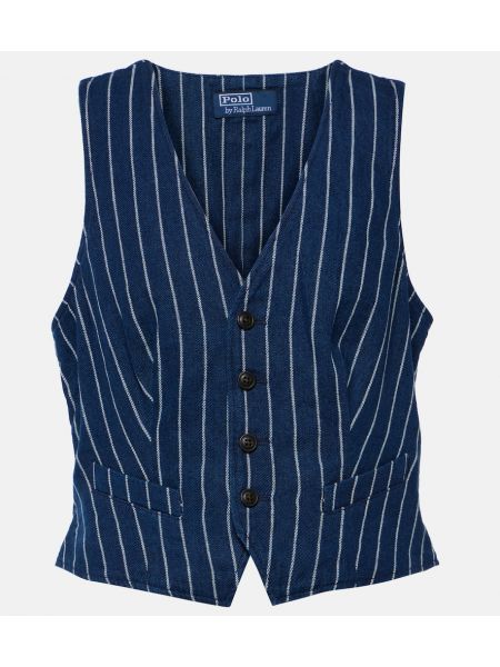 Stribet bomuld linned vest Polo Ralph Lauren blå