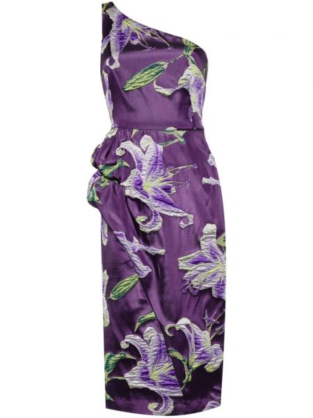Midi obleka z draperijo Marchesa Notte vijolična