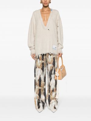 Distressed pullover aus baumwoll mit v-ausschnitt Maison Mihara Yasuhiro beige