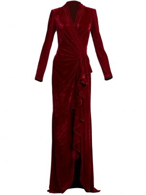 Plisované večerné šaty s výstrihom do v s volánmi Tadashi Shoji červená