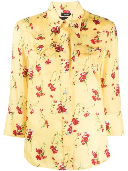 Péřová květinová košile s knoflíky R13 žlutá