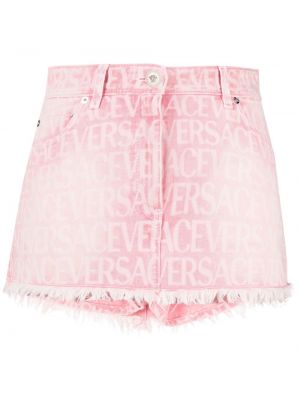 Shorts di jeans in tessuto jacquard Versace rosa