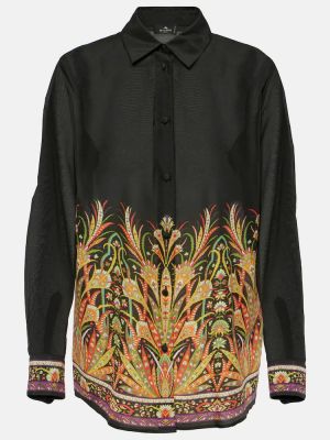 Памучна копринена риза с принт Etro черно