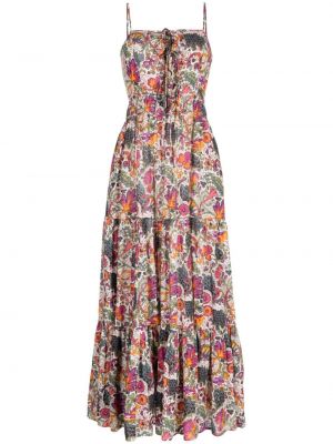 Květinové bavlněné šaty s mašlí Rhode - fialová